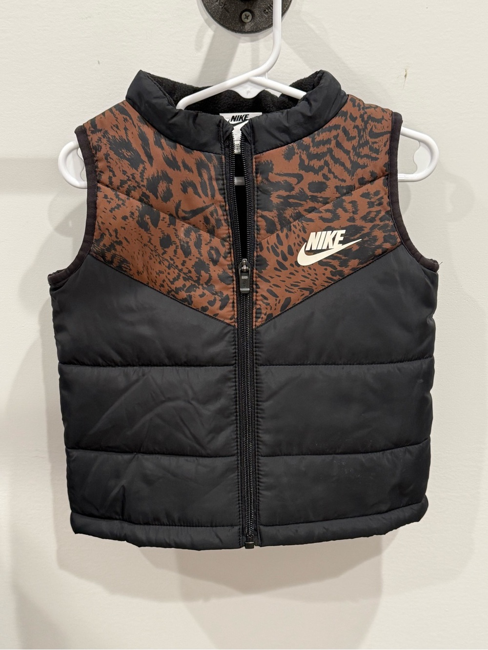 Nike Kids Black and Brown Leopard Puffer Vest